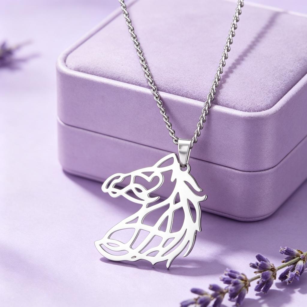 Retro Fashion Hollow Line Horsehead Necklace Stainless Steel Geometric Horsehead Animal Pendant Neck Chain Jewelry Gift