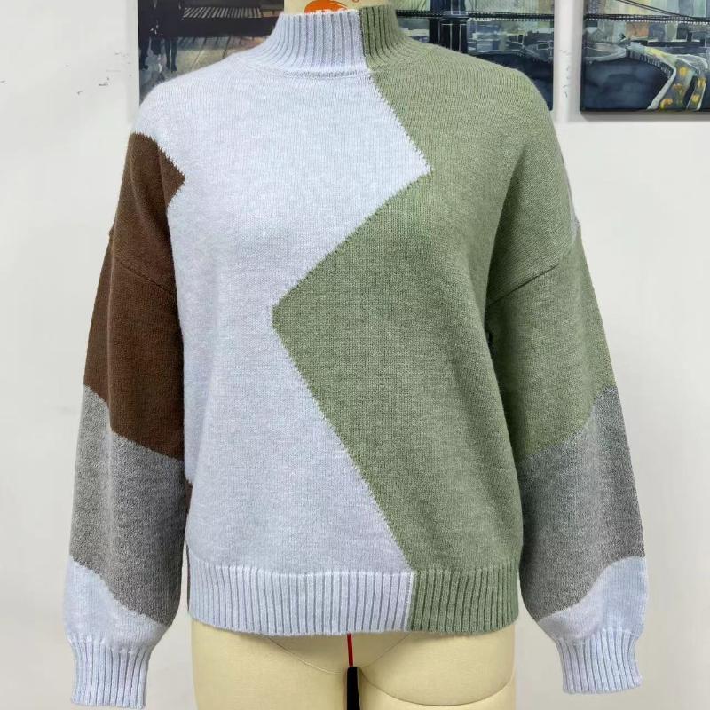 IHUASU Женский осенне-зимний свободный новый трикотажный свитер с цветными блоками S зелёный