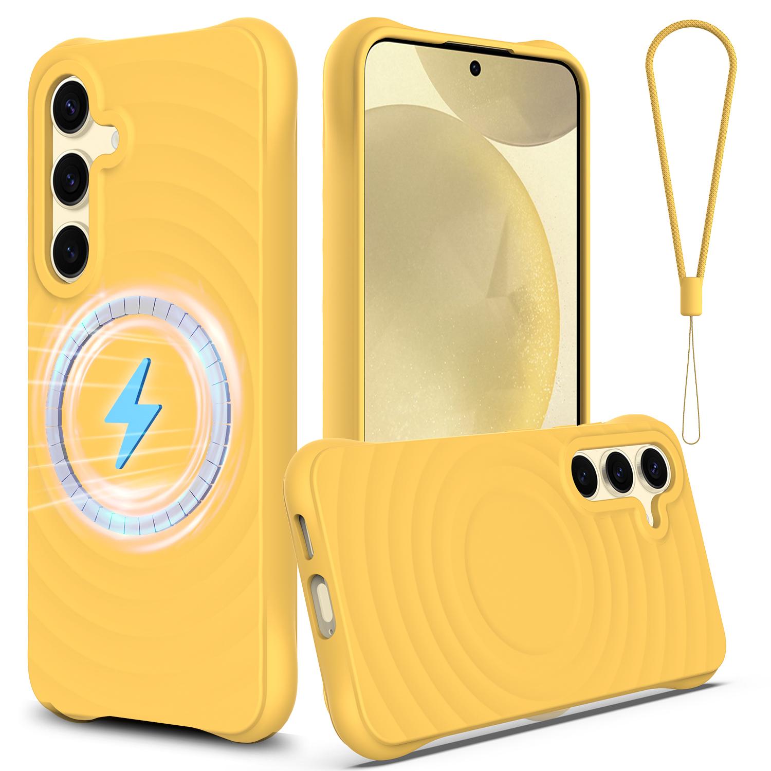 

Для Samsung Galaxy S24 FE Магнітний чохол З текстурою хвиль Рідкий силікон Захисна кришка зі ремінцем D