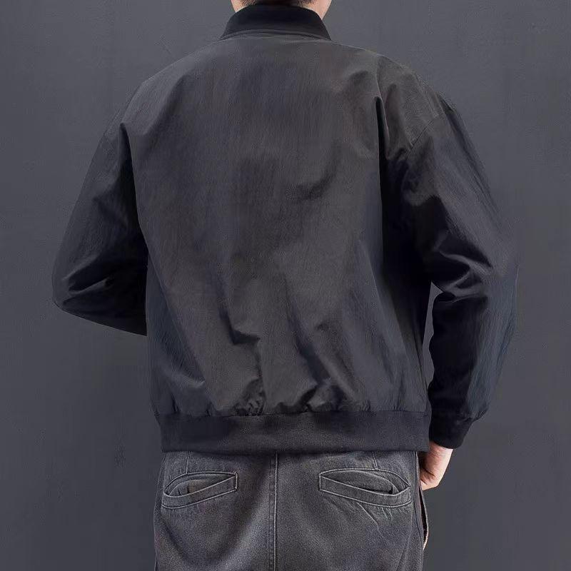 Men's Trendy Japanese Retro Black Baseball Windbreaker with Stand Collar: Spring/Autumn Stylish Casual Jacket