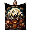 1pc Heavyweight 280gsm Flannel Blanket - Spooky Black & Golden Witches, Pumpkins, Bats & Print - All-Season Soft Warm Bedspread for Couch, Bed, Sofa -