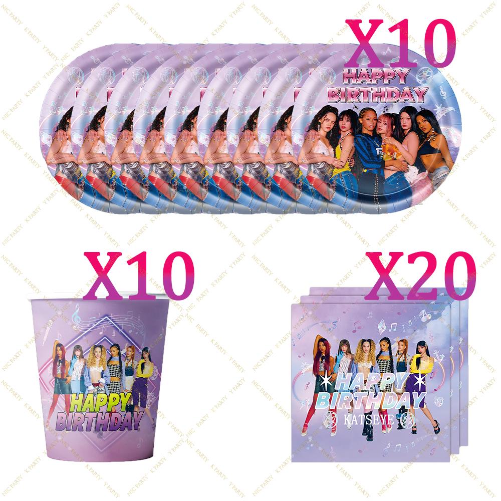 K&Katseye Birthday Party Supplies For Kpop Decor Girl Fans Plate Cup Napkin Topper Balloon Party Decoration Baby Shower Gift