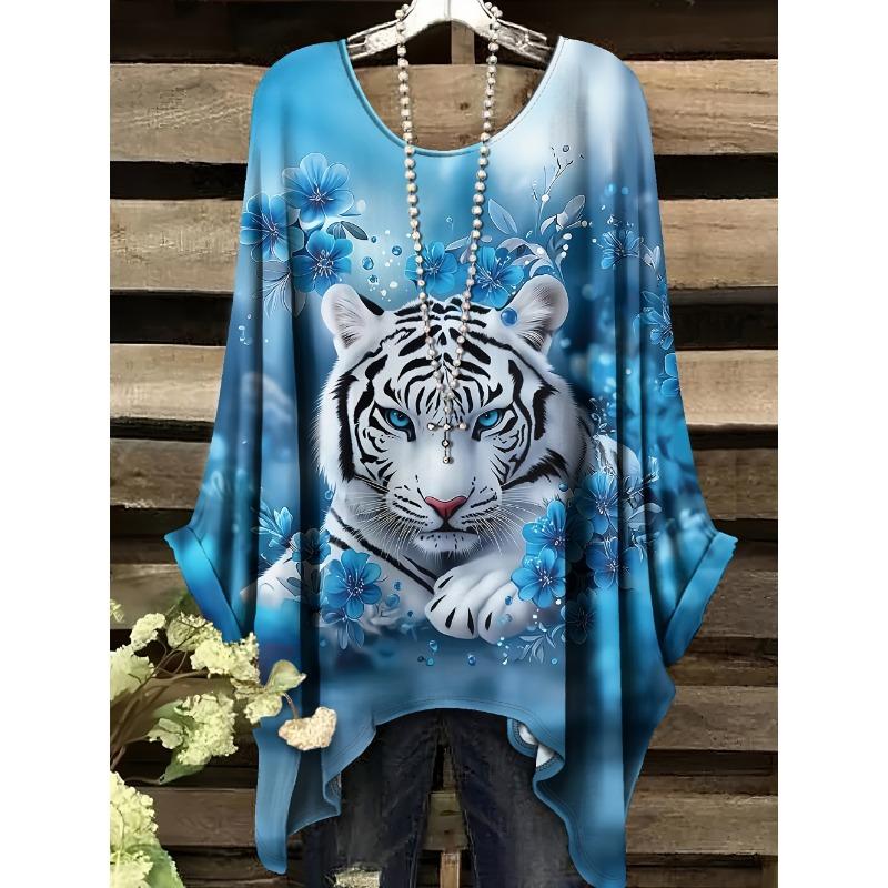 Camiseta de Mujer Moda Leopardo Impresión 3D Tops Verano Sexy Cuello Redondo Manga Corta Camiseta Calle Casual Holgada Ropa de Mujer