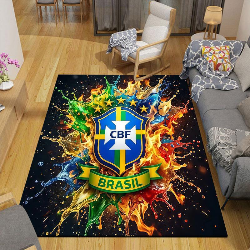 Brazil National Football Team2 Flannel Pattern Square Carpet,Area Rug,Carpet Rug for Living Room Bedroom Sofa Playroom Decor,Non-slip Floor Mat