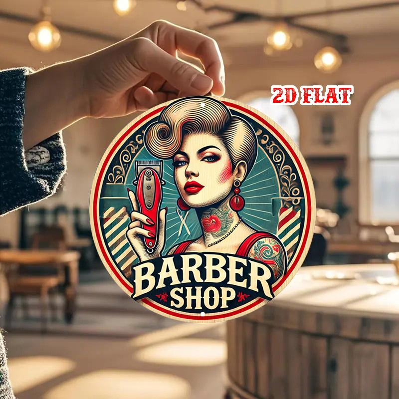 D Flat Pc Tattoo Art Aluminum Metal Tin Sign Hairstyle Icons Round Aluminum Sign Vintage Style X Round Aluminum Sign