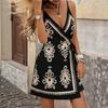 European and American Women's Clothing Summer New Fashionable Tropical Printing Sleeveless Thin Shoulder Strap Lace-up Dress
