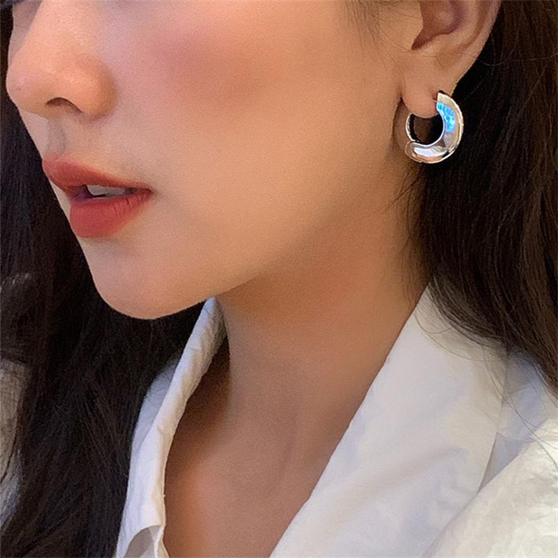 Cercei cu cerc geometrică lucioasă, din argint 925, eleganti, pentru femei, fete, lux, modă nouă, bijuterii la modă, cadou, petrecere