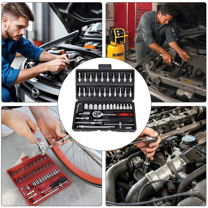 46 Piece Car Repair Tool Set Professional Motorcycle Toolbox Ratchet Wrench Socket Combination Sleeve Auto Maintenance Kit