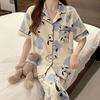 Recommended Pajamas Female Cute Cartoon Kitten Short-Sleeved Trousers Lazy House Cardigan Loungewear Can Be Worn Outside