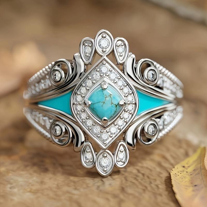 

Vintage Bohemian Style Hollow Carved Floral Ring Ladies Niche Design Ethnic Style Holiday Zircon Accessories Gift 8