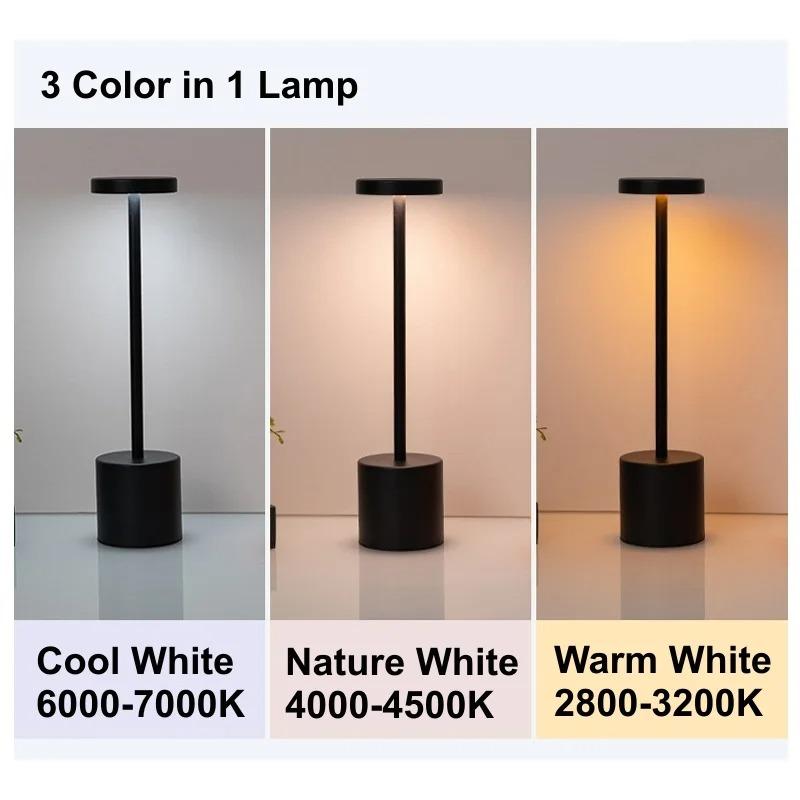 1200MAH USB Rechargeable LED Table Lamp Touch Switch Three Colors Metal Desk Lamp Bedside Lamp Hotel Bar Bedroom Decoration Night Light
