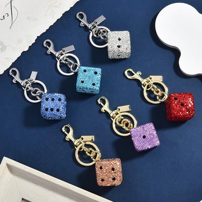 Volledig Diamant Dobbelsteen Sleutelhanger Schattige Mode Dames Tas Hanger Meerkleurige Dobbelsteen Hanger Accessoires