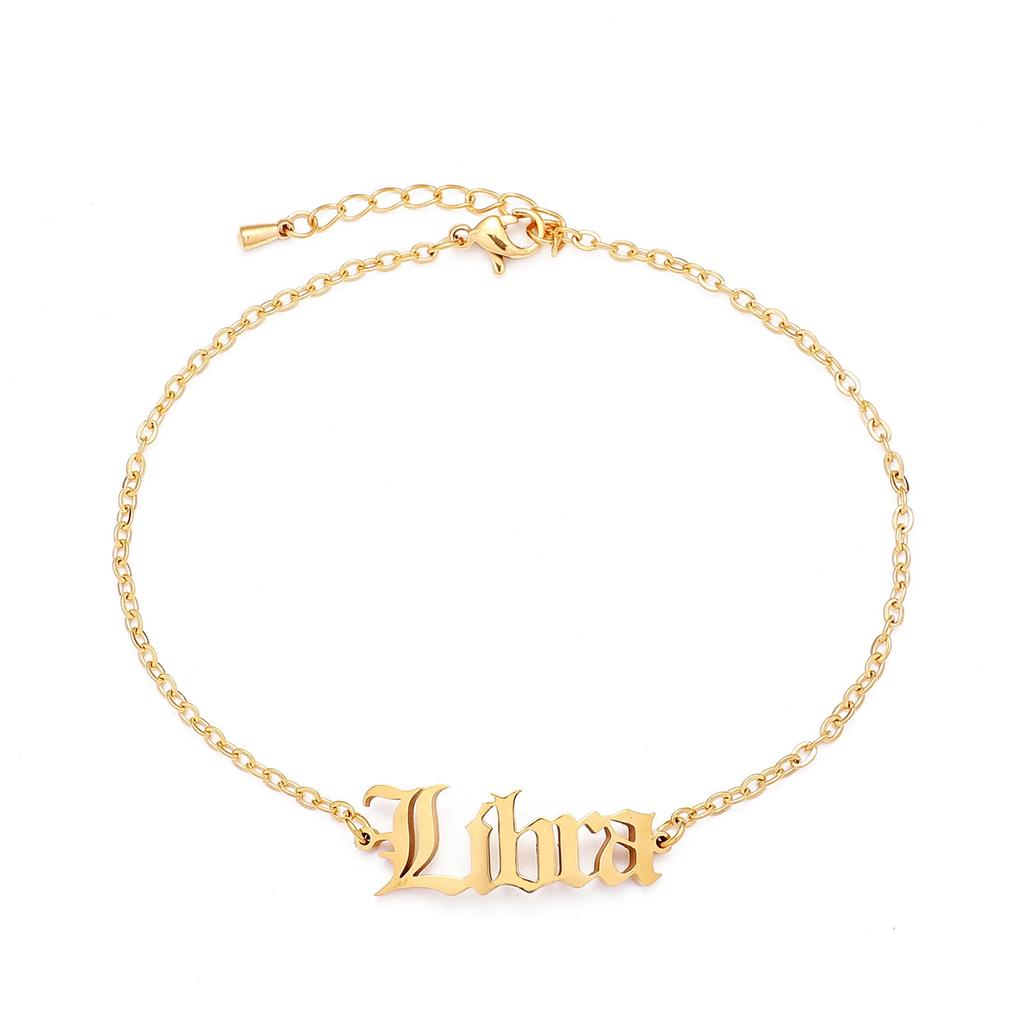 12-Piece Retro European & American Bracelet Set with Constellation Pendants and English Letters - Unisex Fashion Accessory
