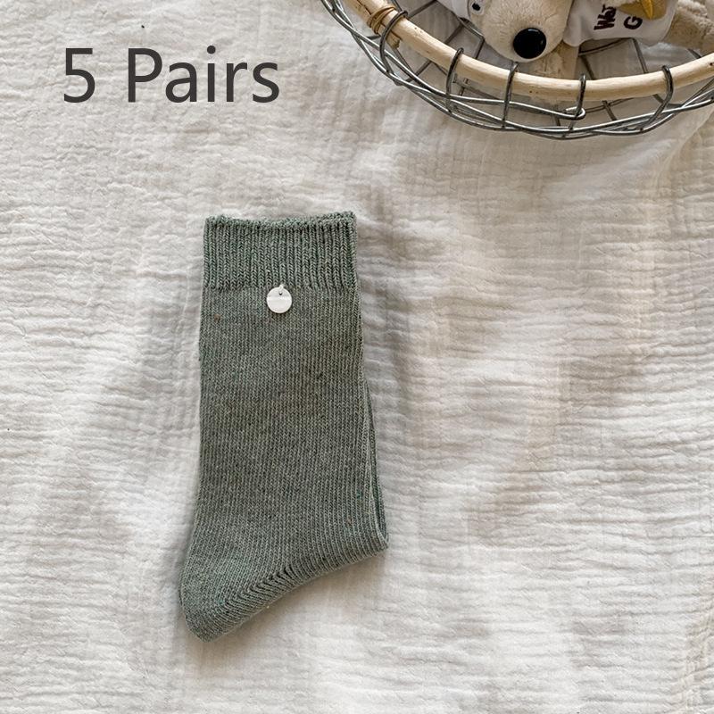 

5 пар женских носков-труб с ворсом в виде ракушек, на весну и осень 5 Pairs зелёный