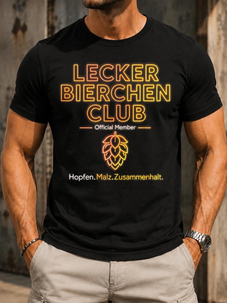Lecker Bierchen Club Member Neon Hop Icon With Orange Glow Text Hopfen Malz Zusamunisexhalt Unisex All TShirt