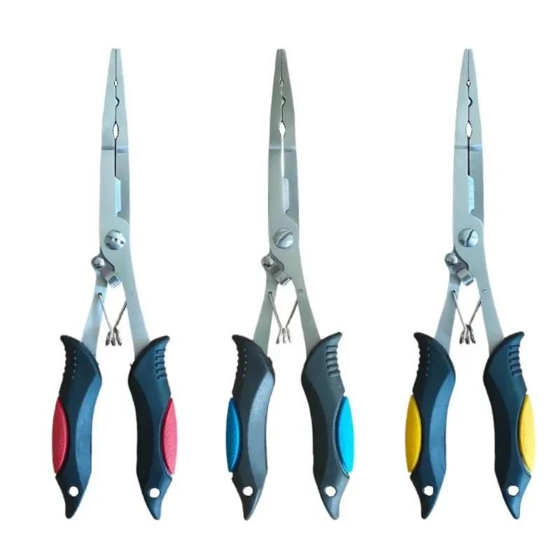 1pc Multi-functional Long Nose Pliers Stainless Steel Fishing Pliers with Rubber Handle Cutting Hook Removing Accessories