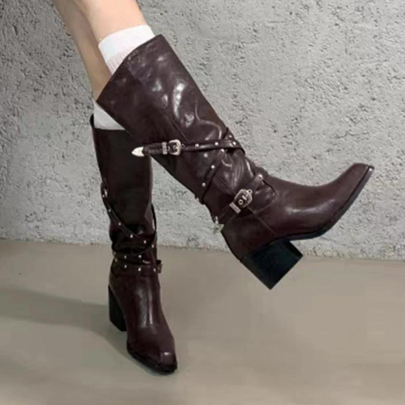 Hot Selling Long Boots for Women High Heels Shoes Fashion Goth Chelsea Boots Winter Woman Pumps 2025 New Chunky Mujer Botas