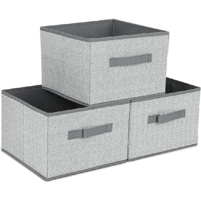DAYARD Контейнеры из ткани [Набор из 3 шт.], Складные кубические корзины, Ящики для хранения для полок, Шкафа, Книжной полки, Контейнеры-органайзеры для детской, 28 x 28 x 20 см, Серый 16L