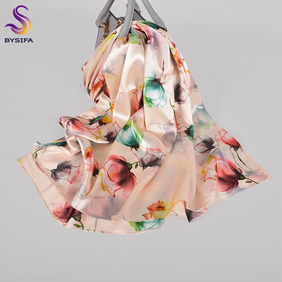 [BYSIFA]  Green Blue Ladies Satin Long Silk Scarf Shawl New Fashion Brand Scarves Printed Spring Fall Female Head Scarf 160*70cm
