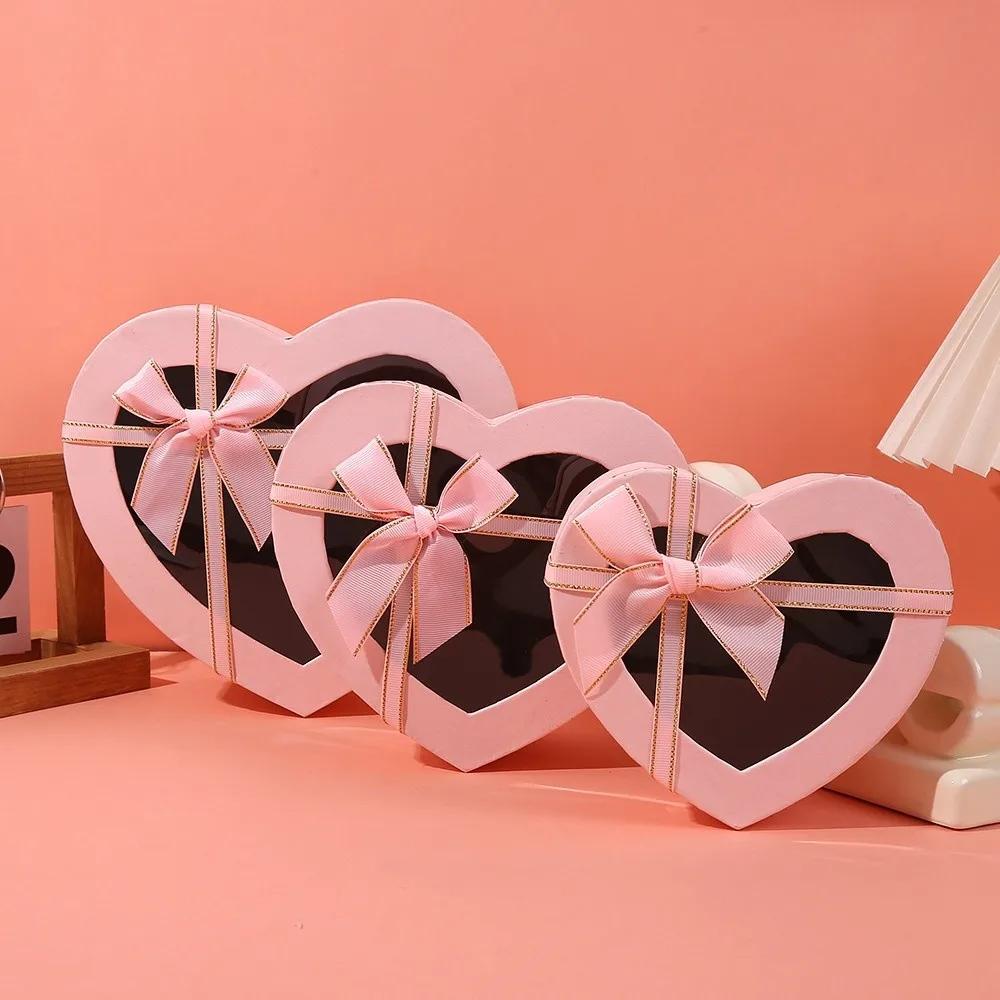 New Heart-shaped Gift Box Bowknot with Cover Present Boxes Transparent Packaging Paper Box Valentine's Day