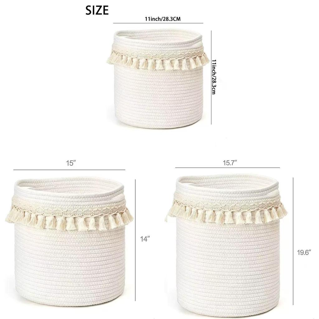 Cotton Rope Storage Basket With Handles For Home Organization And Laundry