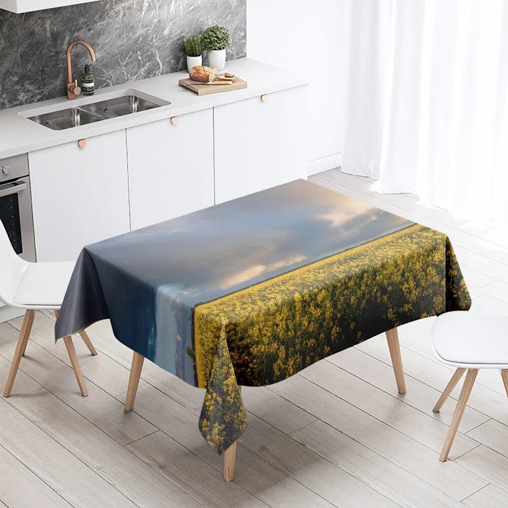 Yellow Floral Tablecloth Party Restaurant Banquet Decor Stain Resistant Waterproof  Home Table Decoration