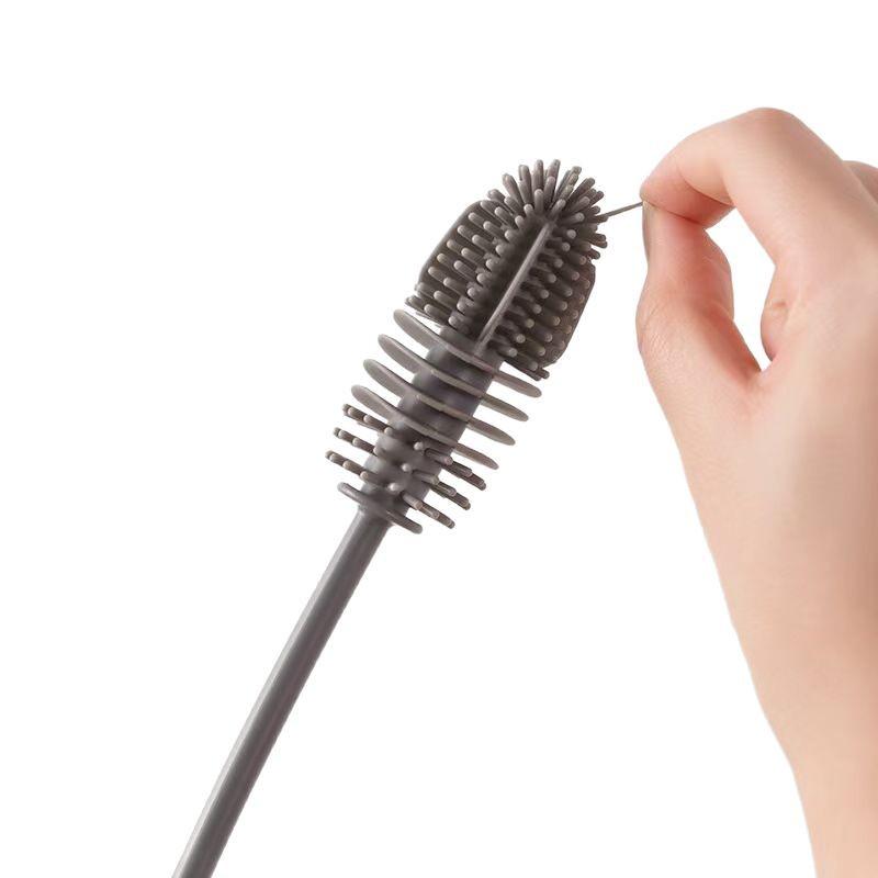 Rotating Long Handle Cup & Bottle Brush - Silicone Bristles for Deep Cleaning