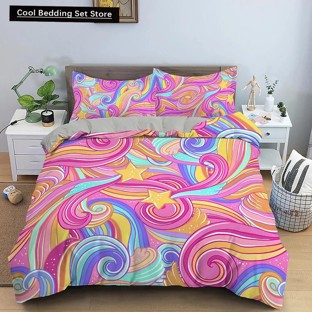 

Комплект постельного белья с геометрическим принтом, разноцветный полосатый пододеяльник для детей, детское одеяло, 2/3 шт., микрофибра, домашний текстиль EU single(135x200cm)