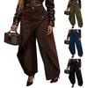 Damen Mode Lässig Vintage Weite Hosen Hohe Taille Lockere Passform Fließende Hosen Knopf Detail Leichter Stoff