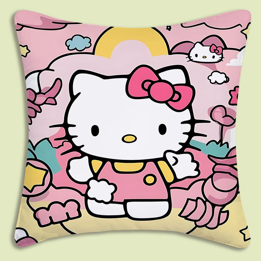 Cartoon Cute Hello Kitty Pillow Covers Cartoon Sofa Decorative Home Double-Sided Printing Short Plush Cute Cushion Cover