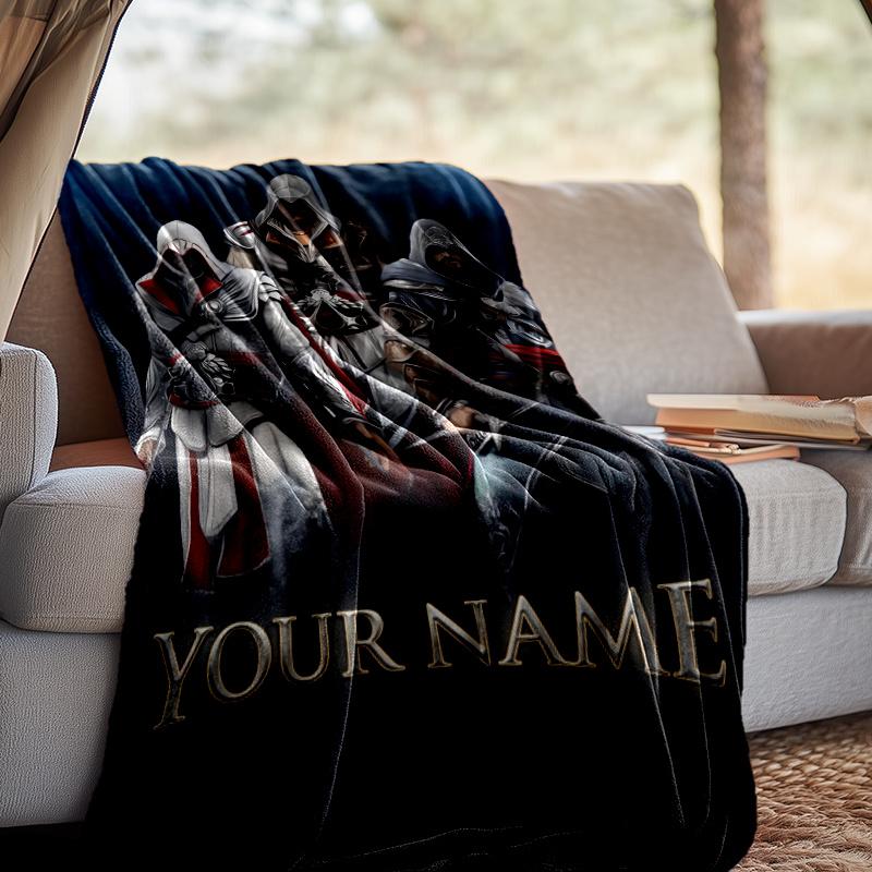 Custom Name Assassin Game Throw Blanket - Perfect for Couch, Bed, Office, and outdoor Travel - Ideal Gift for Christmas & Holidays