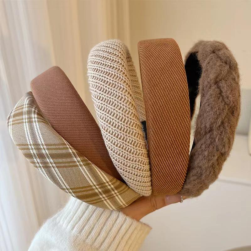 French Retro High Crown Wide-Brimmed Plush Headband for Face Washing and Outings