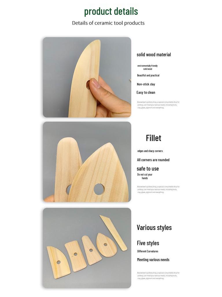 5-Piece Boxwood Scraper Set for Clay and Polymer Sculpture