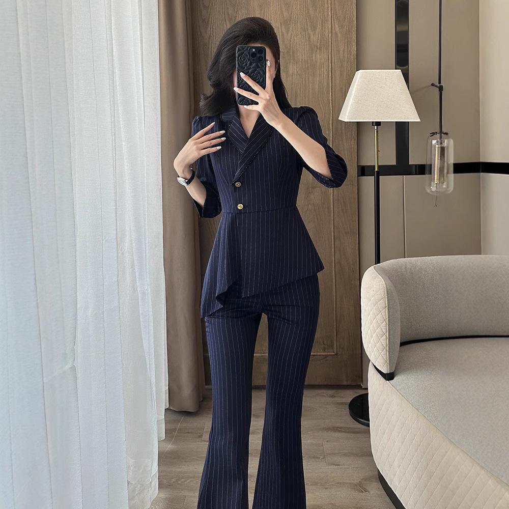 

Seven-Sleeve Navy Blue Business Formalwear for Reception and Sales Professionals XL