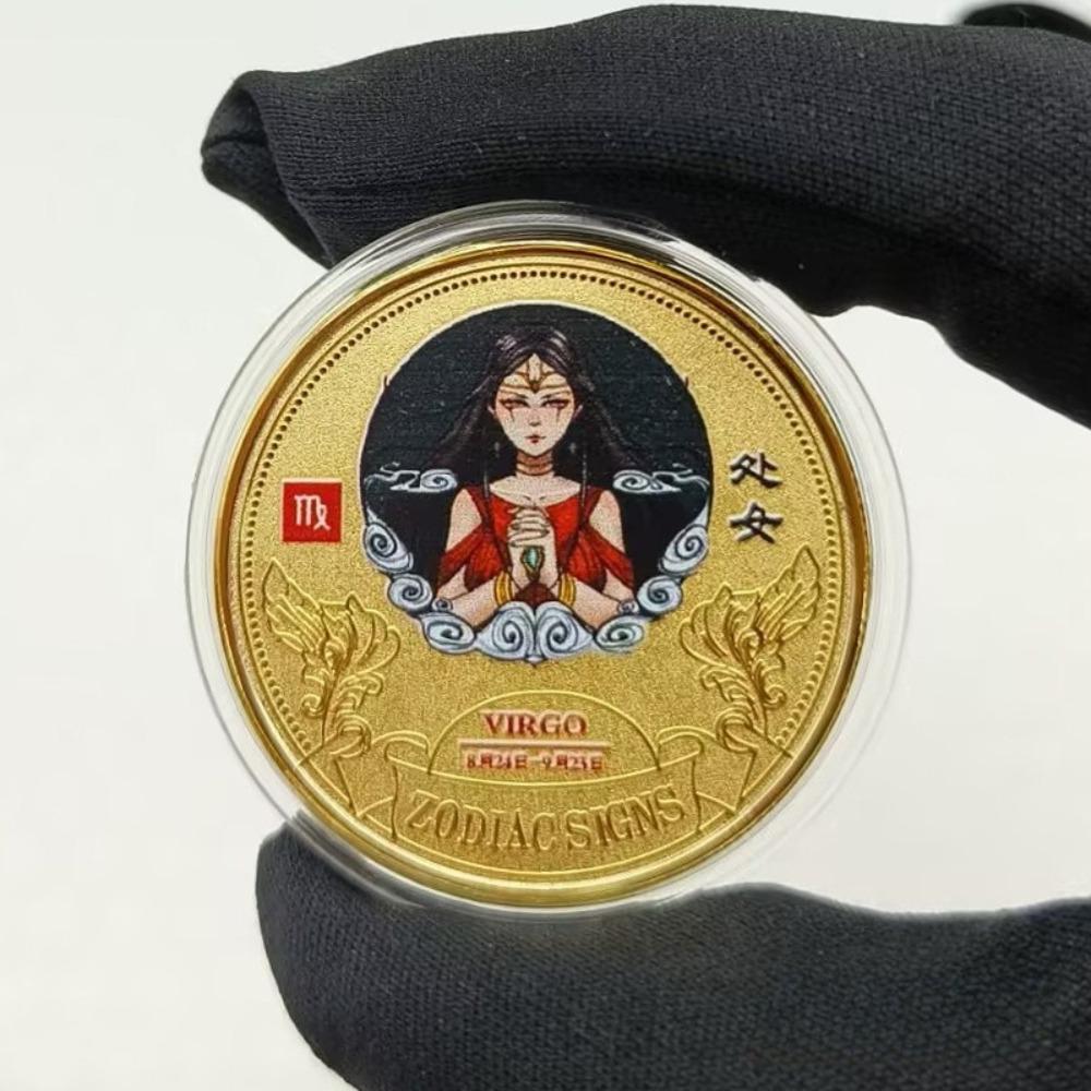 Twelve Zodiac Signs, Colored Coins, Metal Crafts, Lucky Coins, European and American Coins, Collecting, Playing with Coins, 12 Zodiac Signs Coins