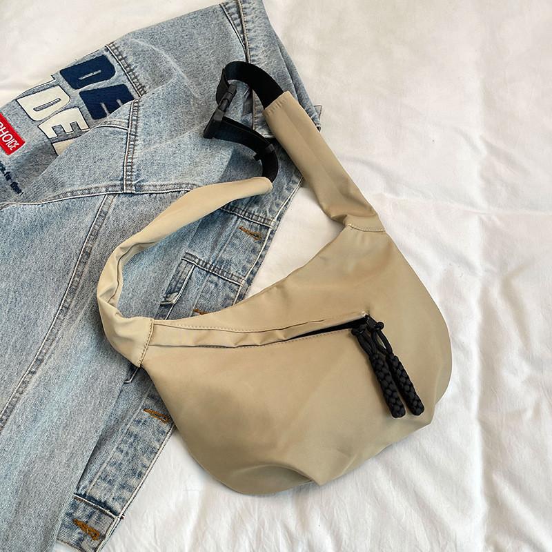 Trendy Street-style Nylon Tote Bag For Women Spacious Zipper Crossbody Bag хаки