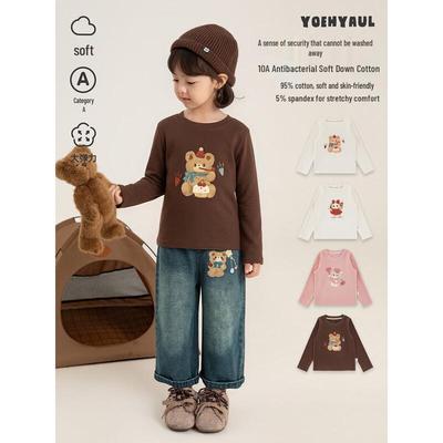 Girls' Cartoon Long-Sleeve Antibacterial Casual T-Shirt