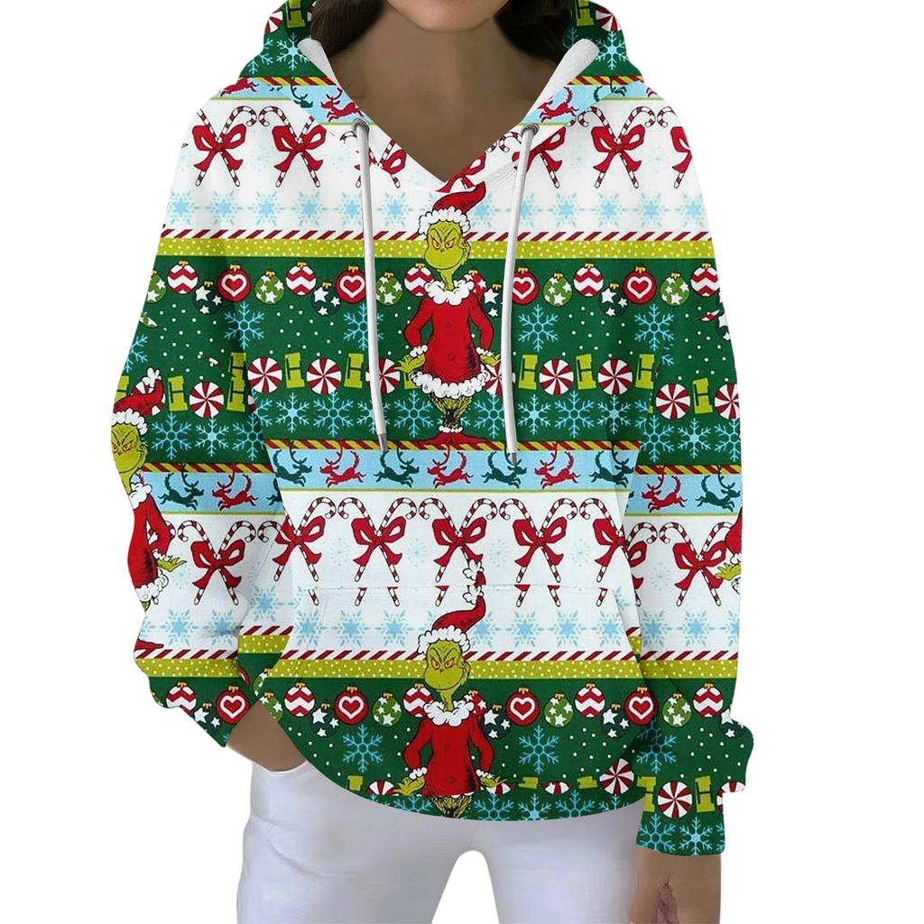 Christmas Hoodies For Women Funny Cute Printed Holiday Sweatshirt Winter Oversized Pullover Tops