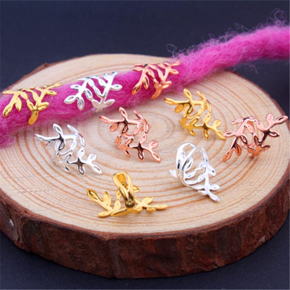 20pcs Leaf Headwear Hair Braid Tubes Metal Cuff Clips Braids Hair Beads  for Women Girls