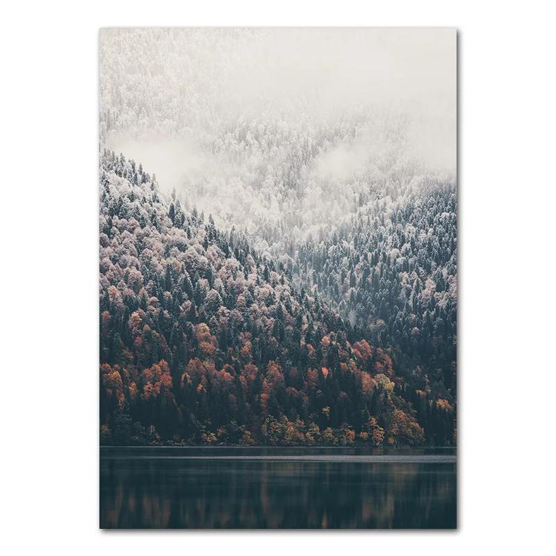 Snowing Landscape Forest Deer Nordic Poster, Animal Poster, Lake Boat, Christmas Leaves, Snow Mountain Prints, Nature Picture De