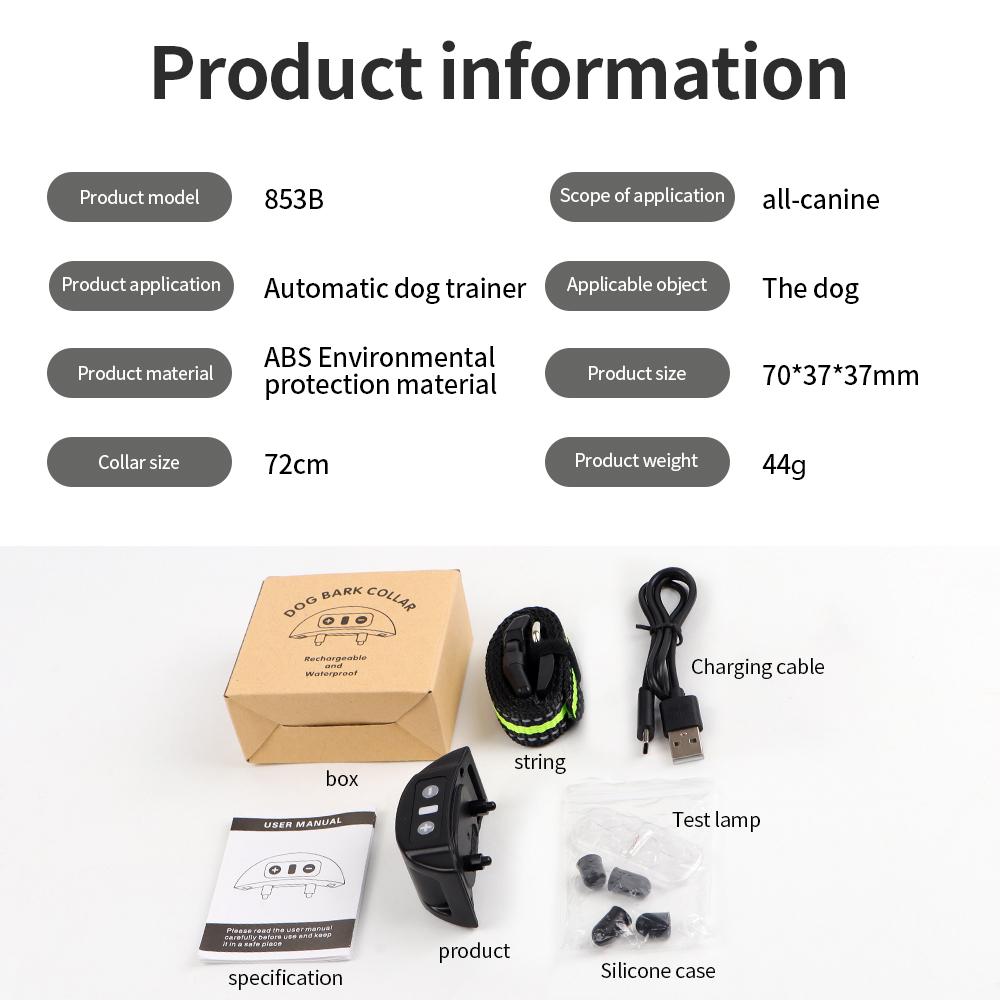 Dog Training Collars Auto Anti-Bark Collar Safety Static Shock 7 Sensitivity Level Nylon Collar Pet Supplies USB Rechargeable