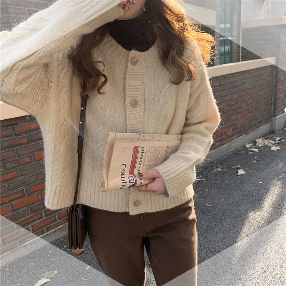 Retro Korean Knitted Cardigan Sweater Short Coat Women's Autumn/Winter Lazy Style Loose Versatile Top Exterior