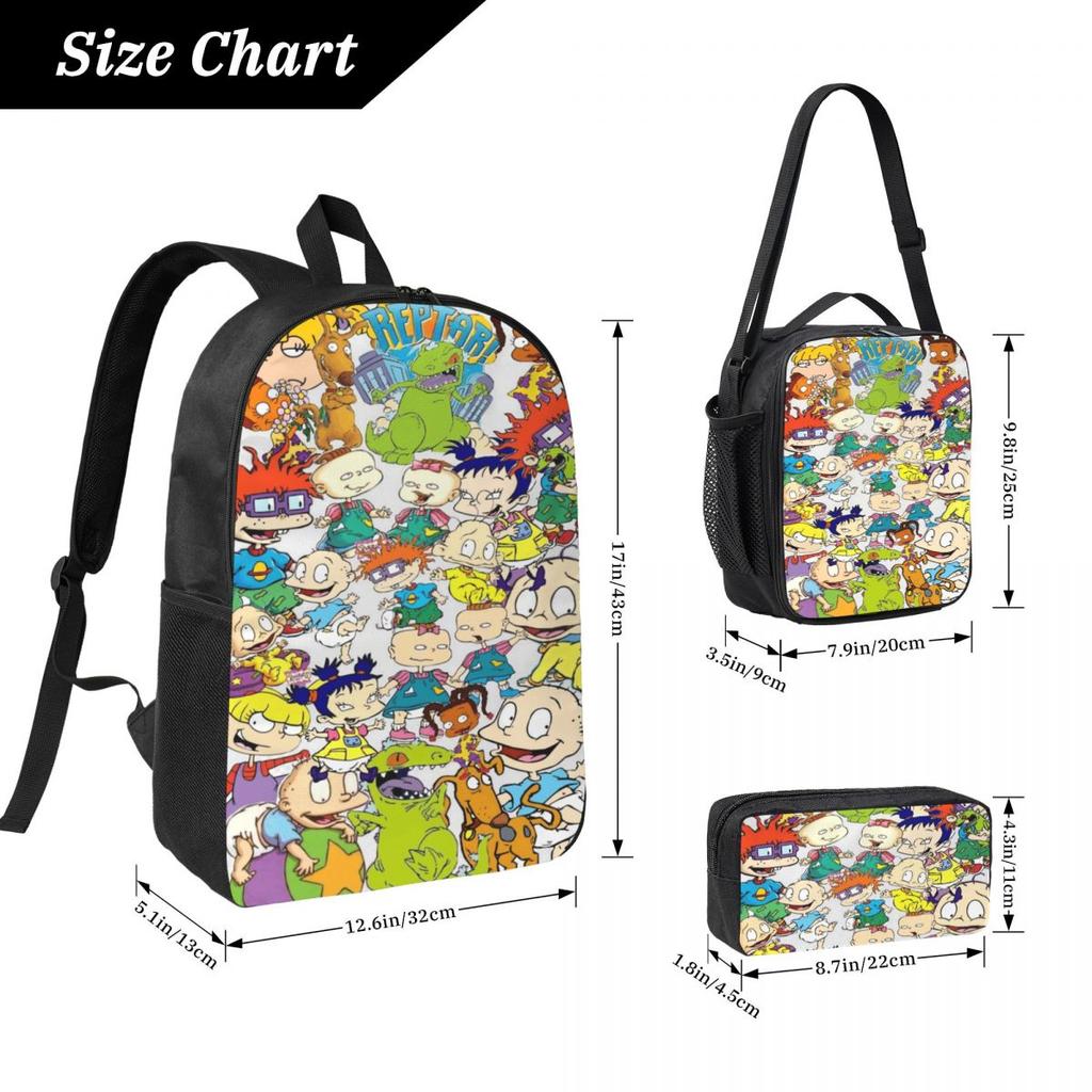 Rugrates Chuckie Finster Anime Kids Backpack Lunch Box Pencil Boxes for Boys Girls Kindergarten Backpacks Schoolbag Bookbag Set