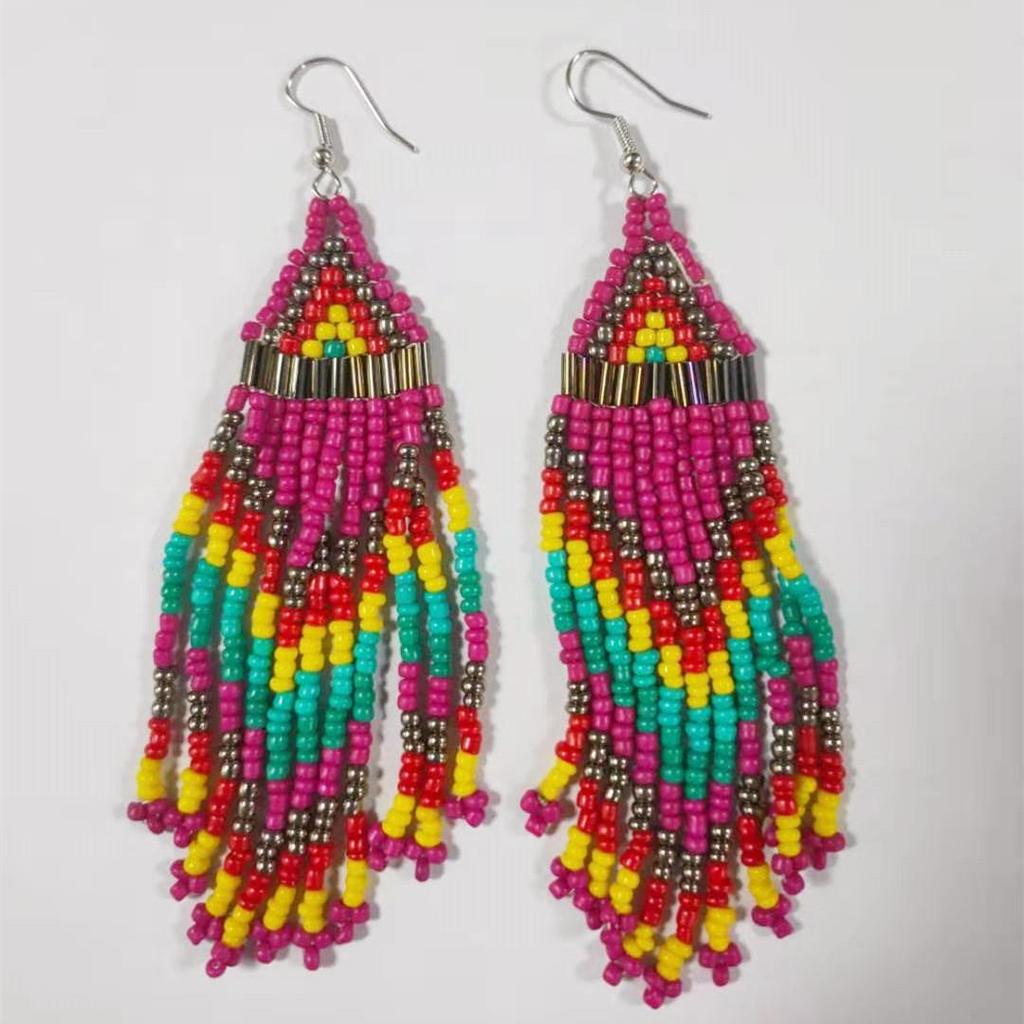 European & American Multi-Layer Rice Bead Retro Tassel Earrings