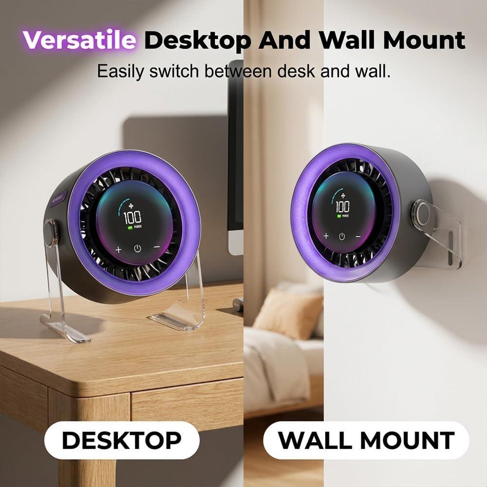 USB Desktop Fan for Bedroom, 2026 Upgraded Version, 100 Wind Speed Settings, Digital Display, Silent Desktop Fan with Turbo Airflow, 120° Rotation.