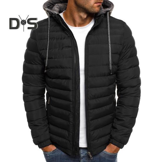 Men Cotton Jacket Hooded Drawstring Long Sleeve Zipper Placket Casual Coat Windproof Plush Lining Thickened Warm Outwear
