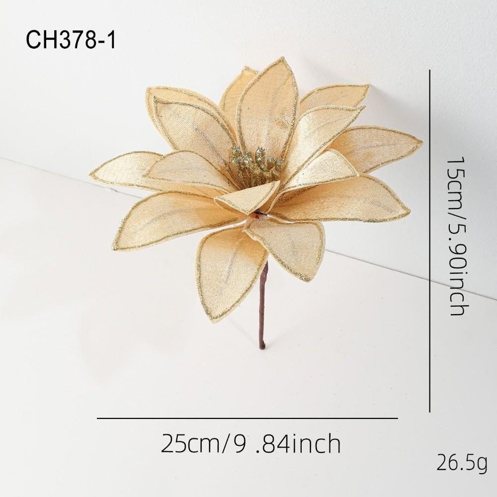 25CM Artificial Poinsettia Flower Glitter Sequins Christmas Glitter Flower Sparkling DIY Christmas Flower