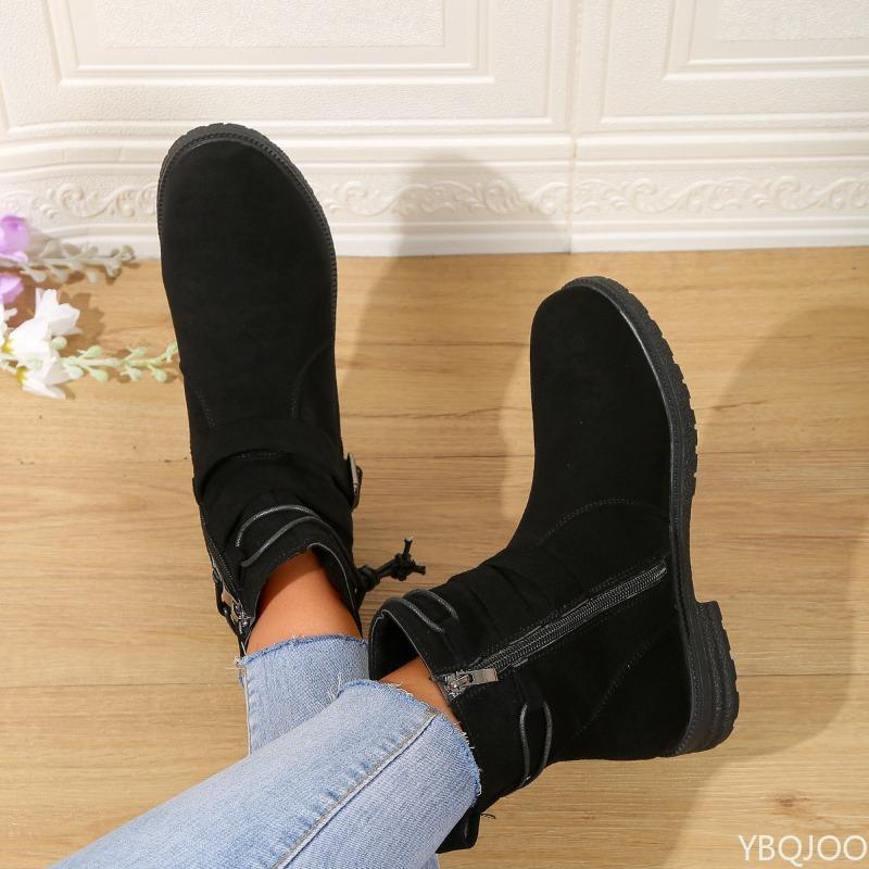Otoño invierno nuevo elegante simple tacón grueso punta cuadrada botines moda versátil zapatos casual cómodos zapatos de mujer
