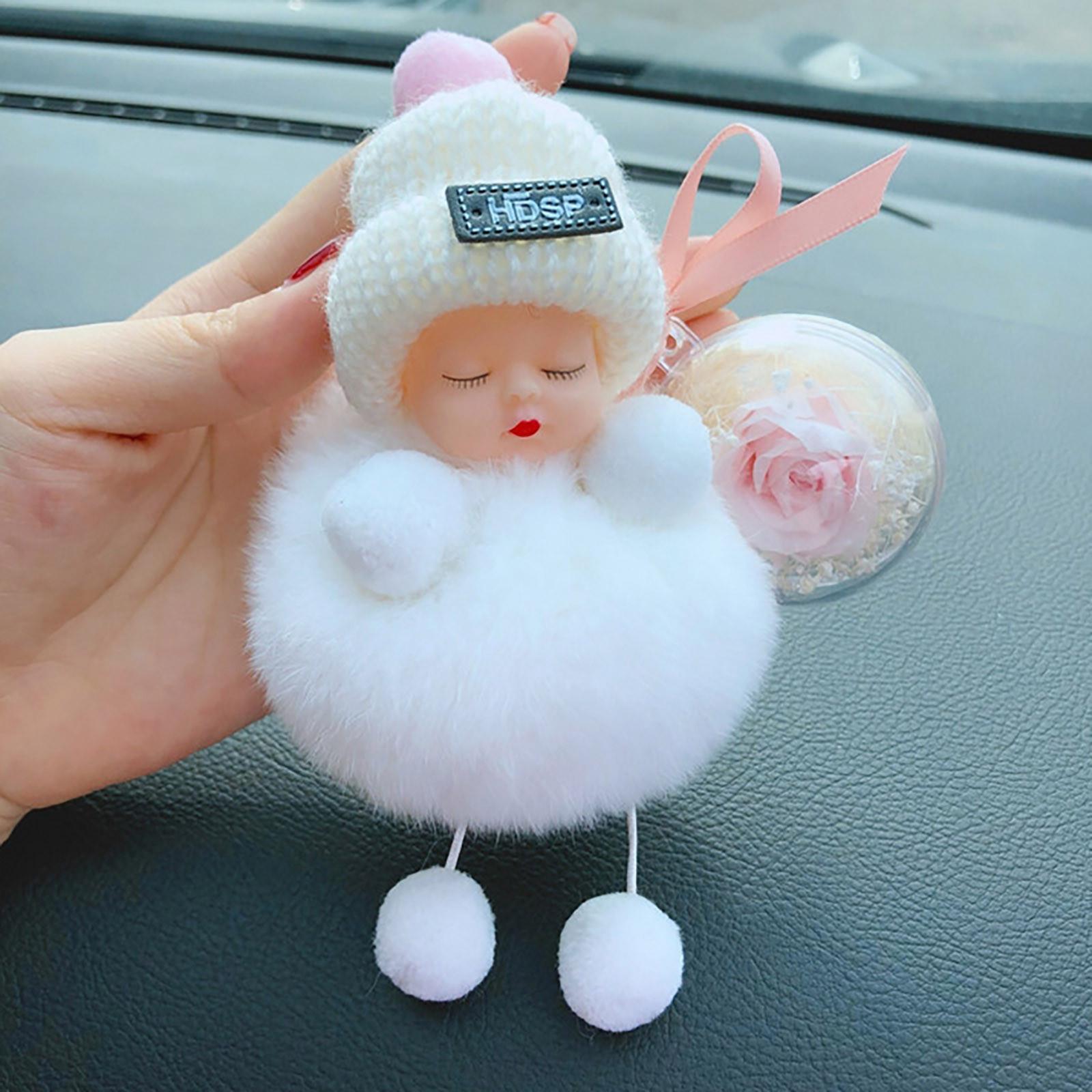 

Plush Doll Keychain with Preserved Flower in Transparent Ball Soft Fabric Accessories for Bag Decoration and Key Holder with Loop Strap One Size белый