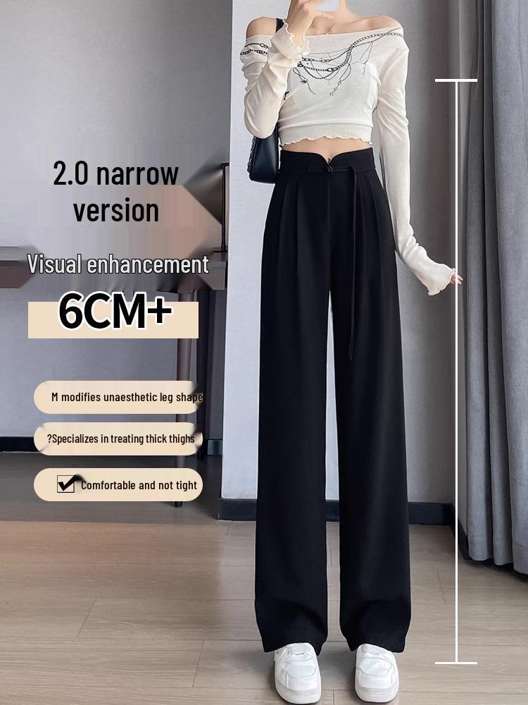 Pantaloni de costum negri cu talie înaltă, croială largă, cu picior drept pentru femei - Casual de primăvară/toamnă, stil național